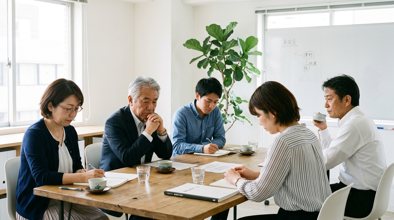 会議で沈黙が流れる場面